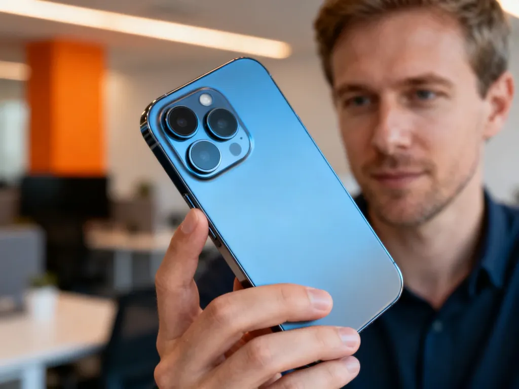 Mężczyzna trzymający w dłoni nowoczesny smartfon Redmi Note 15 Pro Plus z wyraźnie wyeksponowanym modułem aparatu.
