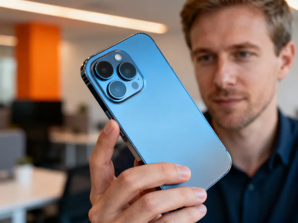 Mężczyzna trzymający w dłoni nowoczesny smartfon Redmi Note 15 Pro Plus z wyraźnie wyeksponowanym modułem aparatu.