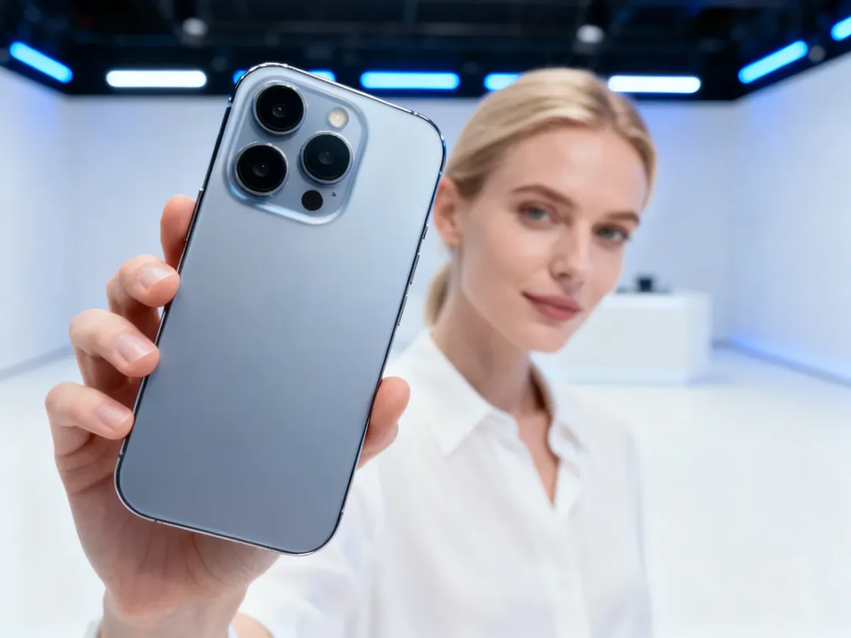 Nowoczesny smartfon Xiaomi z wyeksponowanym modułem aparatu w profesjonalnym, minimalistycznym studiu technologicznym.