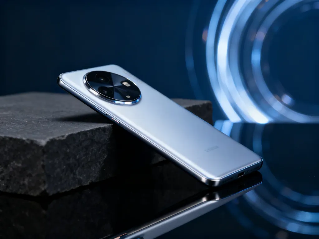 Smartfon Oppo Find X8 Pro na ciemnym, kamiennym podłożu z wyeksponowanym zaawansowanym modułem aparatu.
