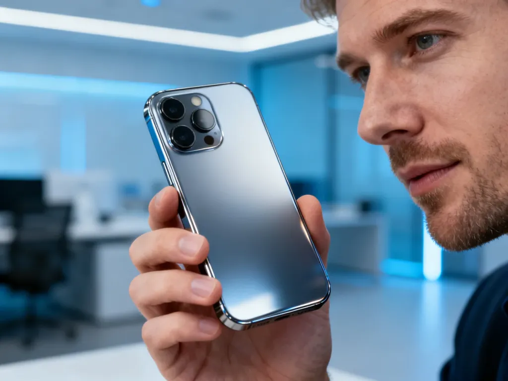 Mężczyzna trzymający w dłoni smartfon Realme 7 Pro, prezentujący jego nowoczesny design oraz moduł aparatu.