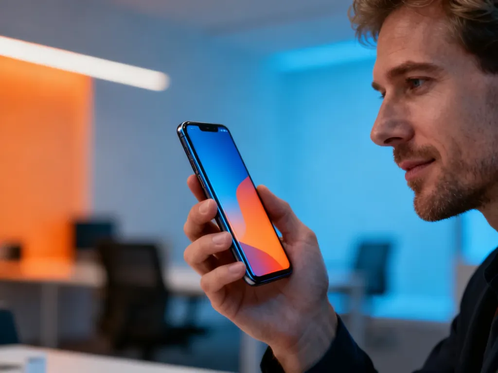 Mężczyzna trzymający w dłoni nowoczesny smartfon Motorola edge 50 neo z wyraźnym, kolorowym wyświetlaczem.