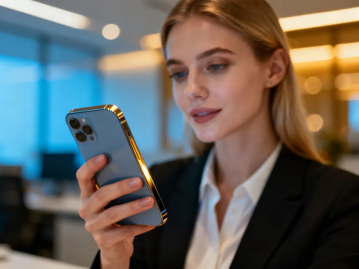 Kobieta trzymająca w dłoni nowoczesny smartfon iPhone 16 Plus w minimalistycznym, eleganckim wydaniu.