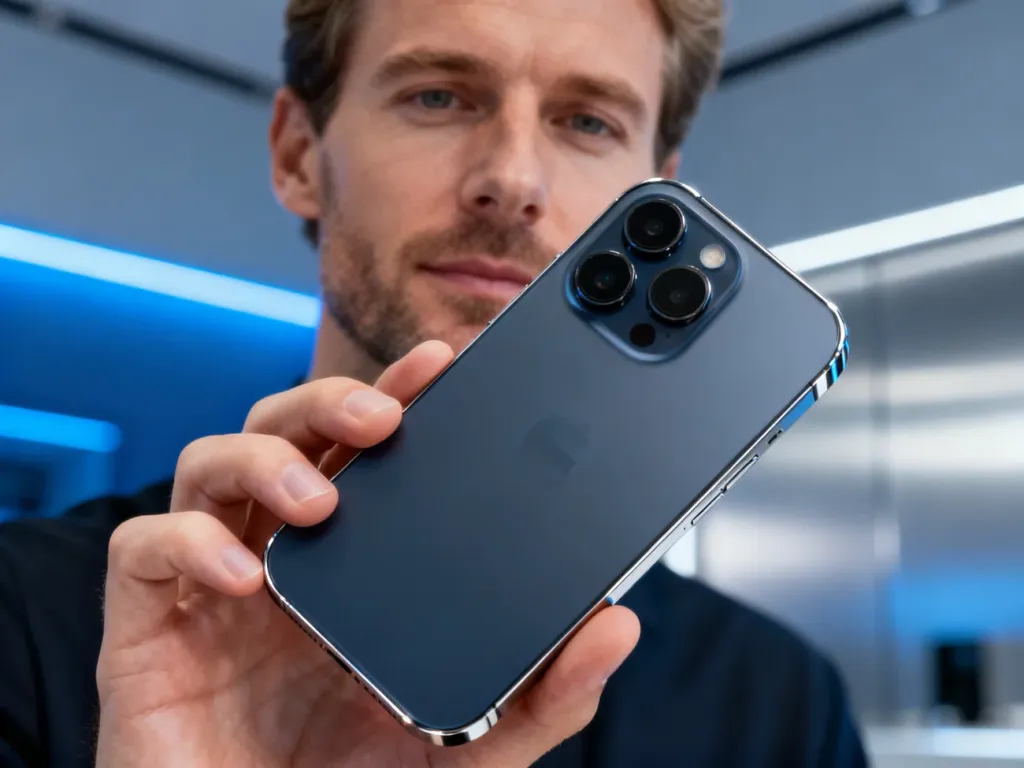 Nowoczesny smartfon Realme z zaawansowanym modułem aparatu trzymany w dłoni na tle minimalistycznego studia technologicznego.