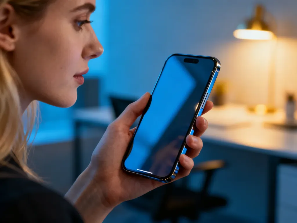 Elegancki smartfon Samsung S9 trzymany w dłoni na tle nowoczesnego, minimalistycznego biura.