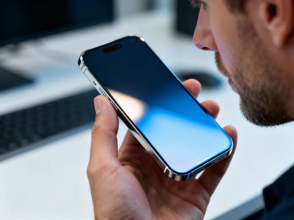 Mężczyzna trzyma w dłoni nowoczesny smartfon Motorola z błyszczącym ekranem na tle minimalistycznego biura.