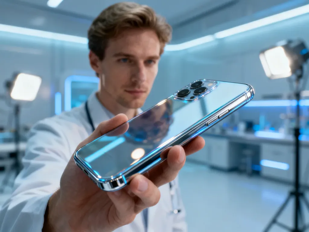 Nowoczesny smartfon Poco X8 Pro Max z błyszczącą obudową, trzymany w dłoni na tle minimalistycznego, technologicznego wnętrza.