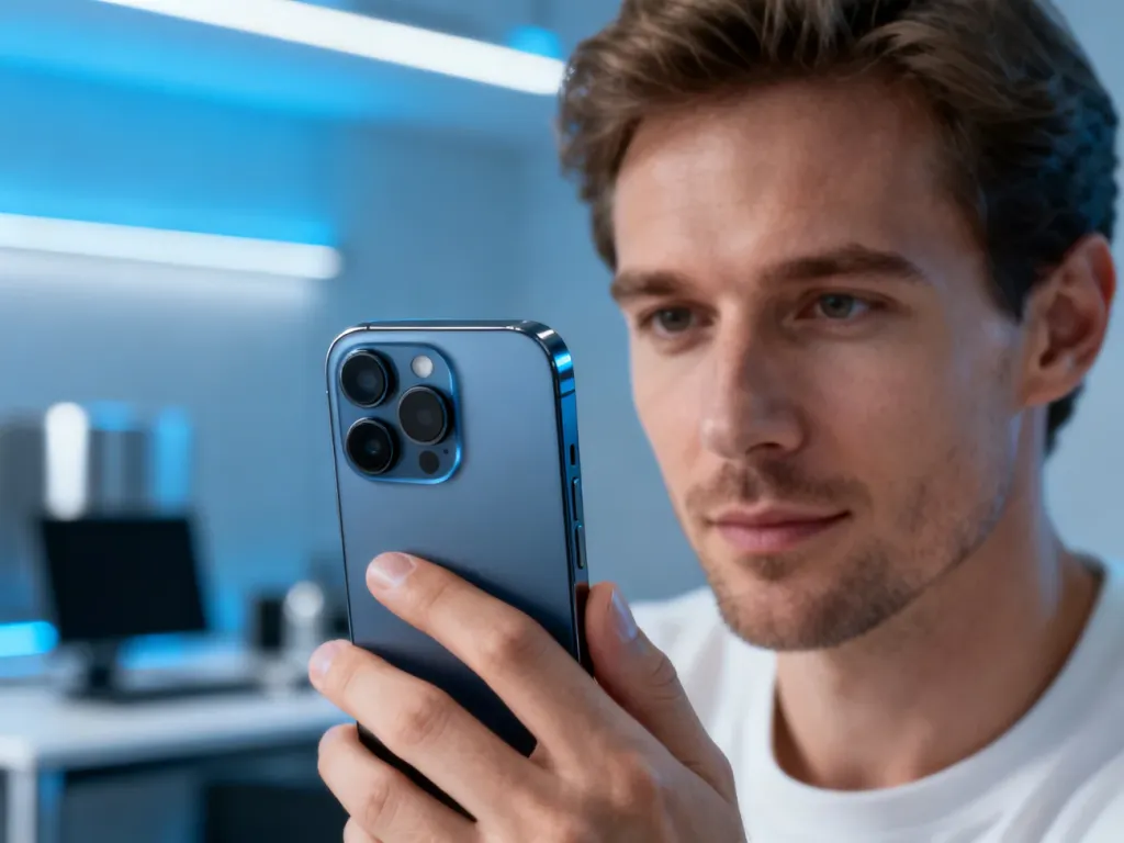 Mężczyzna trzymający w dłoni nowoczesny smartfon Xiaomi Redmi Note 14, z wyraźnym widokiem na moduł aparatu.