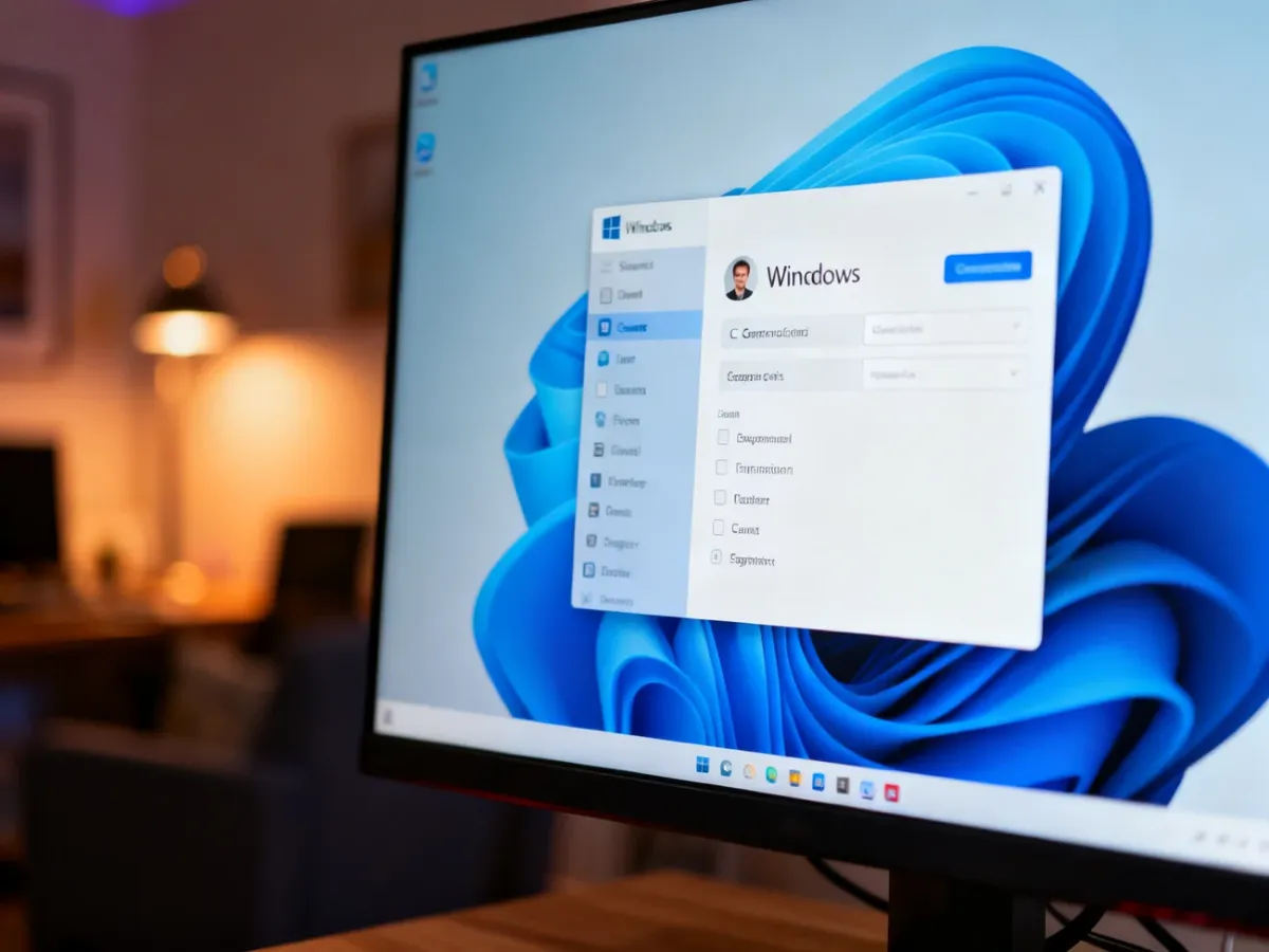Ekran ustawień konta użytkownika w systemie Windows 11 wyświetlony na nowoczesnym monitorze.